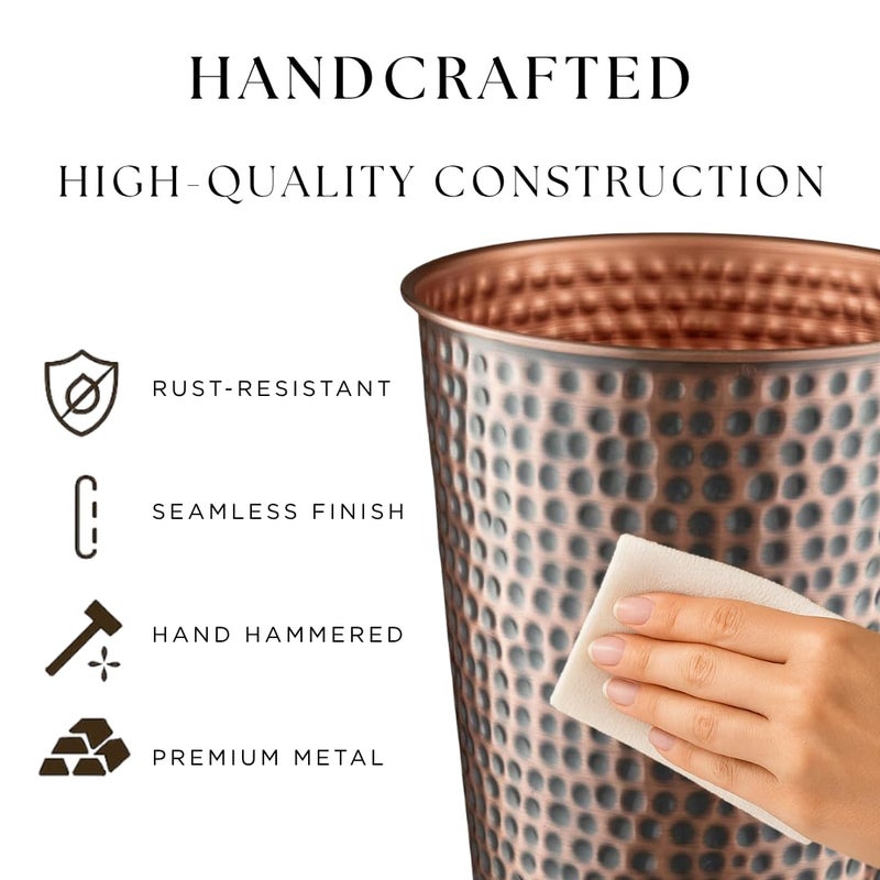 Monarch Abode Metal Bathroom Trash Can â€“ Waste Basket for Bedroom, Office Desk, & Dorm, Hand Hammered, Durable Decorative Antique Copper Small Trash Can Bathroom Garbage Bin Wastebasket - Image 3
